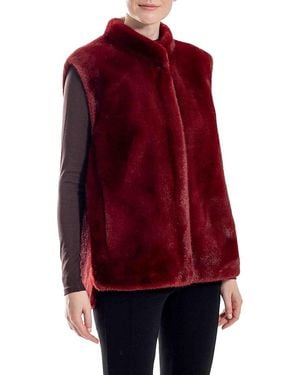 Belle Fare Faux Mink Stand Collar Vest - Red