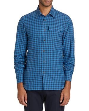 Kiton Check Cotton Snap-Front Shirt - Blue