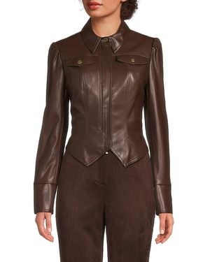 BCBGMAXAZRIA Pointed-Hem Faux-Leather Jacket - Brown