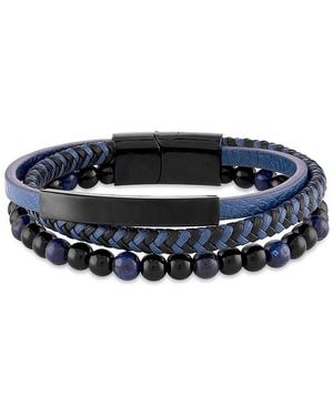 Esquire Black Ion Plated Stainless Steel, Lapis Beads & Leather Bracelet - Blue