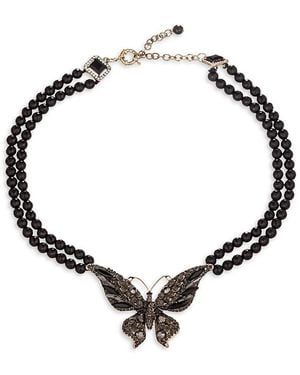 Eye Candy LA Statement Lina Goldtone, Agate, Glass Crystal & Cubic Zirconia Butterfly Beaded Necklace - Black