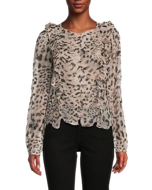 Walter Baker Leopard Ruffle Blouse - Gray