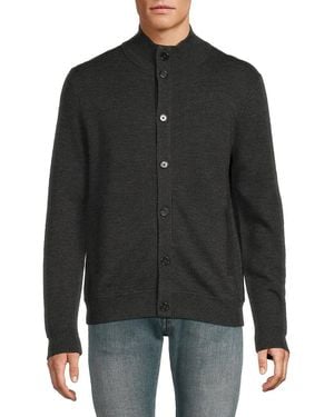 Bruno Magli Mockneck Merino Wool Cardigan - Black