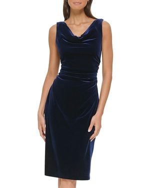 Kensie Cowlneck Velvet Sheath Dress - Blue