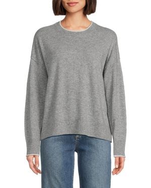 Saks Fifth Avenue 100% Cashmere Rolled-Hem Crewneck Sweatshirt - Gray