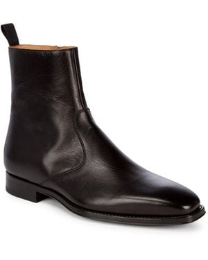 Magnanni Side Zip Leather Ankle Boots - Black
