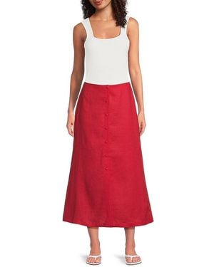 Saks Fifth Avenue 100% Linen Midi-Skirt - Red