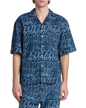Marni Scribble Denim Camp Shirt - Blue