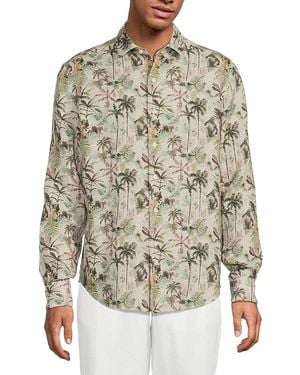 Bugatchi Julian Palm Print Linen Shirt - Grey