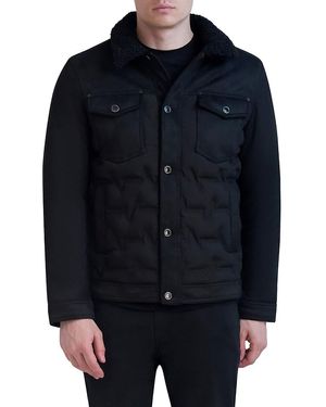 Karl Lagerfeld Quilted Faux Fur Trim Trucker Jacket - Blue