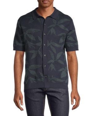 Vince Floral Jacquard Short-Sleeve Shirt - Blue