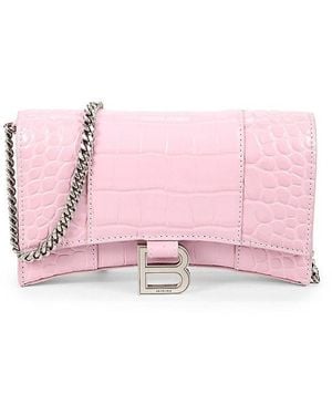 Balenciaga Croc-Embossed Leather Wallet-On-Chain - Pink