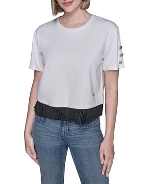 Karl Lagerfeld Logo Pleated Hem Top - Grey