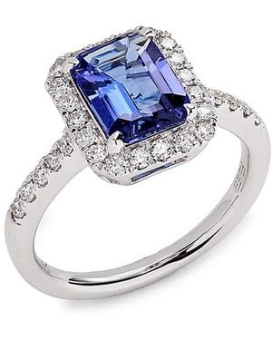 Effy 14k White Gold, Tanzanite & 0.41 Tcw Diamond Halo Ring - Blue