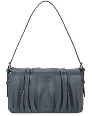 orYANY Bell Ruched Leather Shoulder Bag - Blue