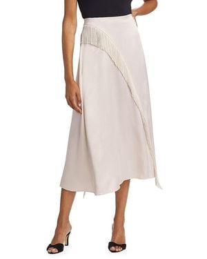 Vince Asymmetric Fringe Midi Skirt - Natural