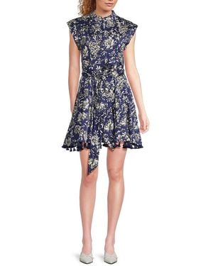 Alice + Olivia Lucy Cuffed Cap Floral Cotton Minidress - Blue