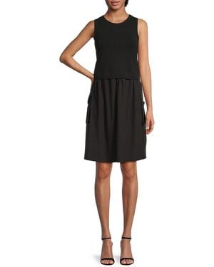 DKNY Mixed-Media Sleeveless A-Line Dress - Black