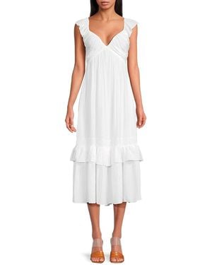 Ramy Brook Ruffled V-Neck Midi-Dress - White