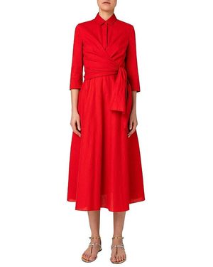 Akris Punto Cotton Wrap Shirtdress - Red