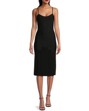 Hervé Léger Melody Pleated Midi-Dress - Black