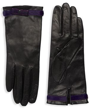 Portolano Dyed Calf Hair-bow Leather Gloves - Black