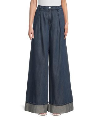 WeWoreWhat Pleated Wide-Leg Cuffed Jeans - Blue