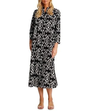 La Moda Clothing Bold Print Cover-Up Midi-Dress - Black