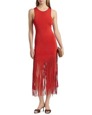 Toccin Margaux Fringe Midi-Dress - Red