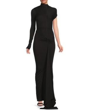 LAQUAN SMITH Asymmetrical Silk-Blend Body-Con Gown - Black