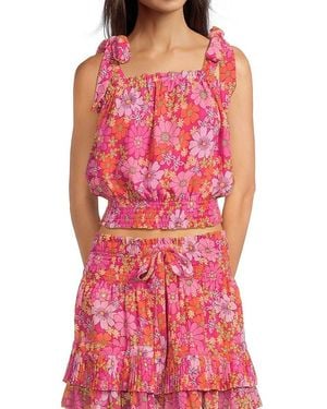 Ramy Brook Bebe Floral Smocked Top - Red