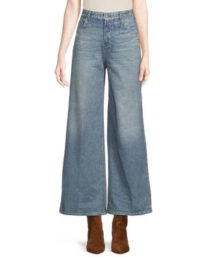 ecru Denim-Print Wide-Leg Joggers - Blue