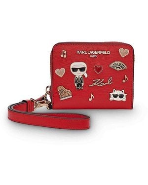 Karl Lagerfeld Jacqueline Leather Wallet With Wristlet - Red