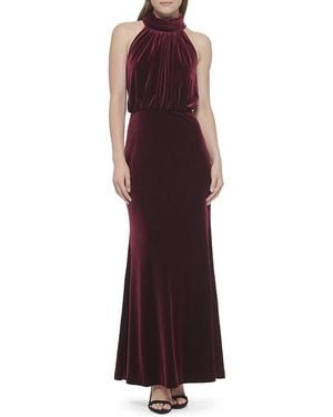 Eliza J Mock Turtleneck Velvet Blouson Gown - Purple