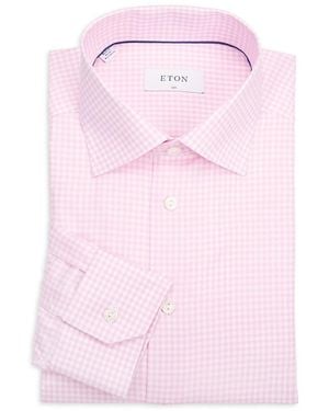 Eton Mini-Gingham Cotton Slim-Fit Dress Shirt - Pink