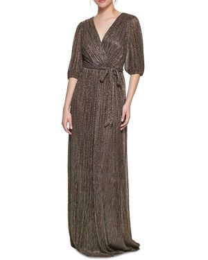 Eliza J Metallic Knit Surplice Gown - Brown