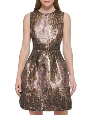 Vince Camuto Metallic Pleated Mini Dress - Brown