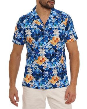 Robert Graham Sashiko Graphic Stretch-Cotton Seersucker Camp Shirt - Blue