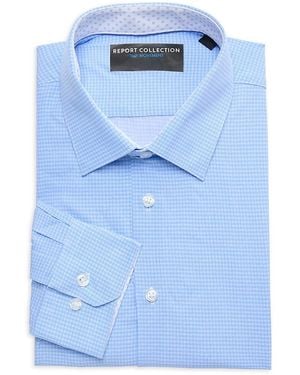 Report Collection Four Way Stretch Checked Dress Shirt - Blue