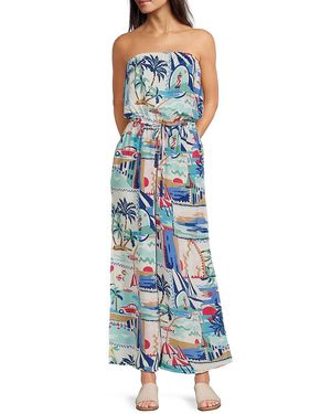 True Destinations Printed Bandeau Jumpsuit - Blue