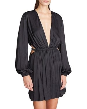 Halston Leila Satin V-neck Cutout Minidress - Black