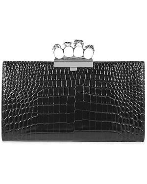 Alexander McQueen Croc-Embossed Skull Clasp Clutch - Black