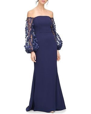 Eliza J Flower Sleeve Crepe Bandeau Gown - Blue