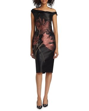 Talbot Runhof Floral Jacquard Sheath Dress - Black