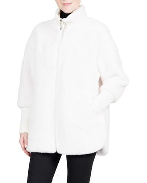 Belle Fare Faux Mink Knit-Trim Coat - White