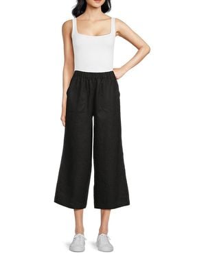 Saks Fifth Avenue 100% Linen Cropped Relaxed-Fit Trousers - Black