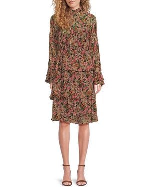 Mikael Aghal Floral Tiered Midi-Dress - Natural