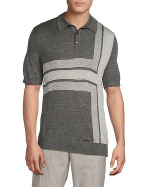 Ted Baker Intarsia Knit Merino Wool-Blend Polo Shirt - Gray