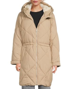 Levi's Diamond Quilted Shearling Faux-Fur Trimmed Longline Coat - Natural