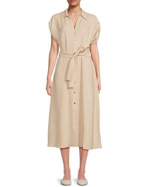 DKNY Belted Button-Front Midi-Dress - Natural